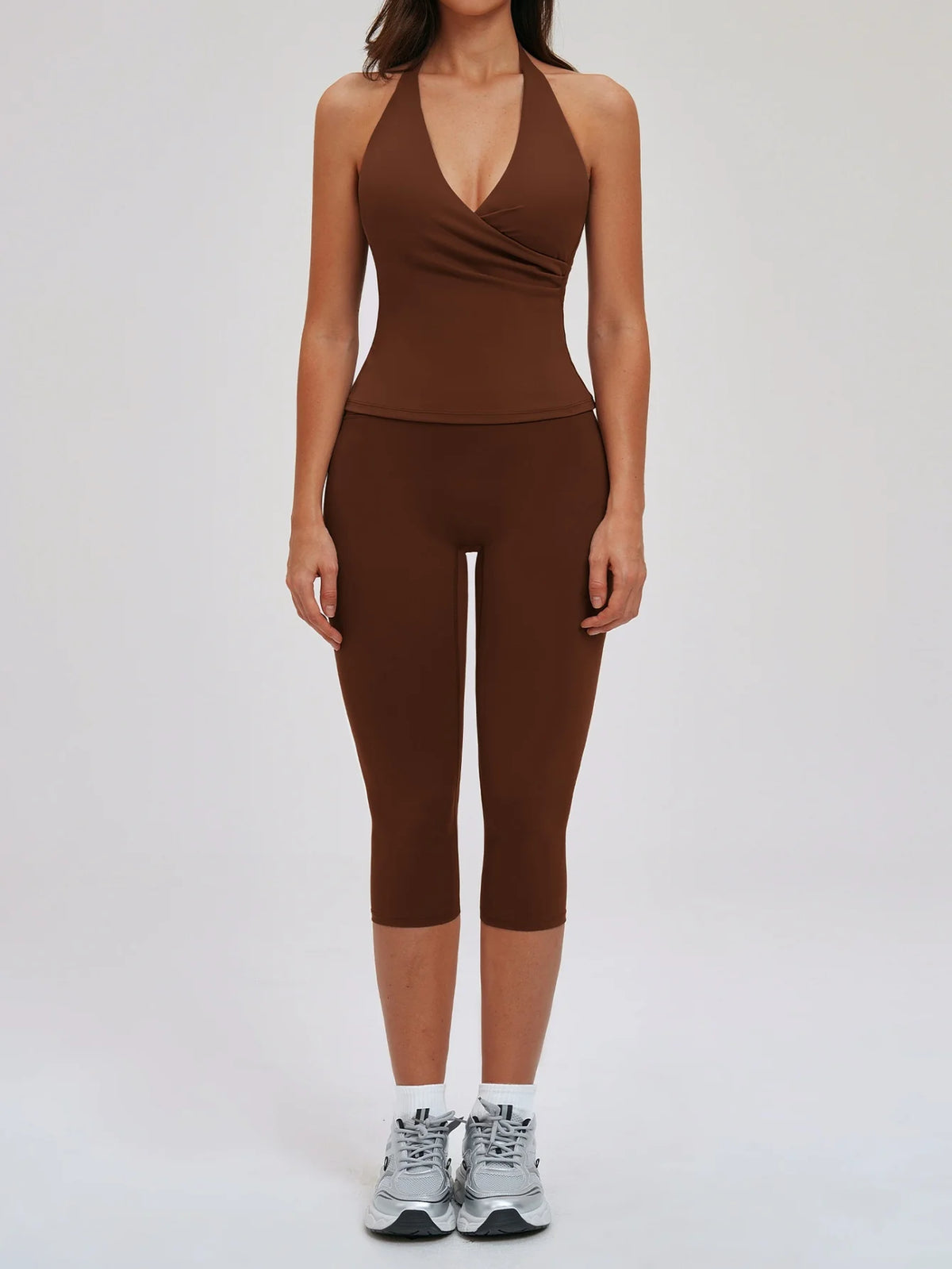 2PCS Workout Set Women Yoga Sets V Neck Cross Slim Sports Tank Top Athletic Wear Outdoor Tight High Waist Leggings Fitness Suits