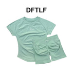 DFTLFWomen 2PCS Seamless Yoga Suit Short Sleeve Top High Waist Shorts Quick Dry Breathable Gym Fitness Running Workout Sport
