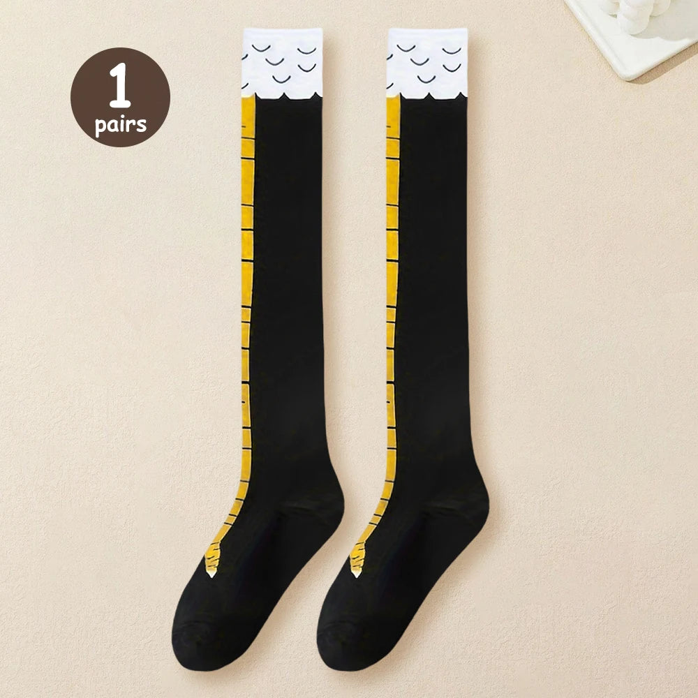 Women Thigh High Stockings Chicken Feet Print Long Socks Over Knee Socks Funny Novelty Socks Cartoon Animal Paws Stockings