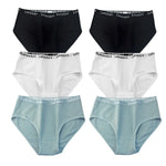 6Pcs/Set Women High Waist Cotton Briefs Letter Print Wide Waistband Panties Solid Color Full Coverage Hip Lifting Lingerie M-2XL