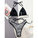 New Bling Sequins Halter Metal Chains Bikini Women Swimwear Female Swimsuit Two-Pieces Bikini Set Bather Bathing Suit Swim V4865