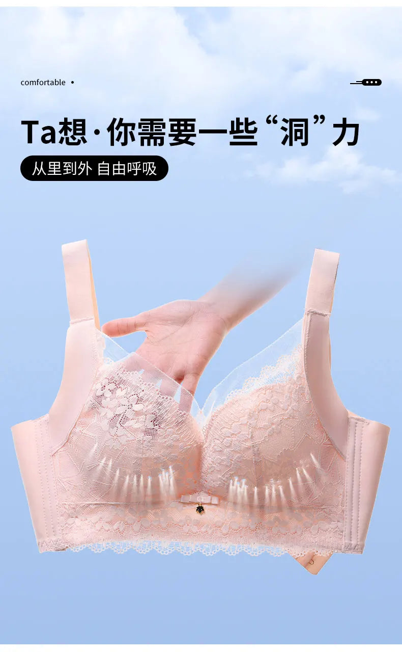 Spring And Summer New Five-breasted Thin Hole Cup Breathable Bra Without Underwire, Breast-proof Sagging Underwear Looks Thin Bh