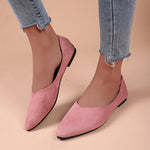 Women Suede Pointed Toe Flat Shoes V‑Cut Slip On Soft Sole Large Size Multi‑Color Casual Comfort Dress Daily Office Ballet Flats