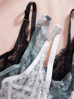 Hot Babe 3-Piece Women's Sexy Bras Hollow-Out Lace Patchwork Bow Unlined Bra Women