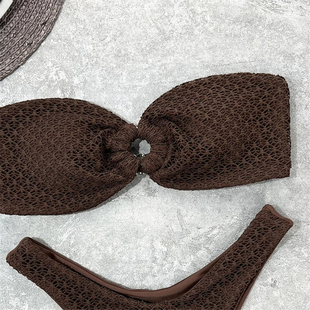 Sexy Wrinkled Bandeau Strapless Bikini Women Swimwear Female Swimsuit Two-Pieces Bikini Set Bather Bathing Suit Swim Lady V3367L