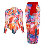 Black And Printed Long Sleeve Swimsuit With Cover Up Sexy Swimwear Women Surf Swim Suit Slimming Bathingsuit Bodysuit Beachwear