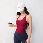 Women's U-Neck Yoga Vest with Chest Pad Long Running Sports Gym Top Breathable Comfortable Fitness Clothing
