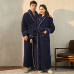 Men's and Women's Styles Winter Bathrobe Long Sleeve Warm Turn Down Collar Fluffy Bath Robe with Sashes Solid Fleece Gown 2025