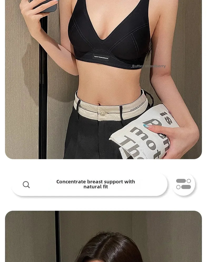 MOYISU Japanese Silky-Tech Bralette - Traceless Wireless Summer Bras for Small Chest Pull Together Soft Support Back Tuck Design