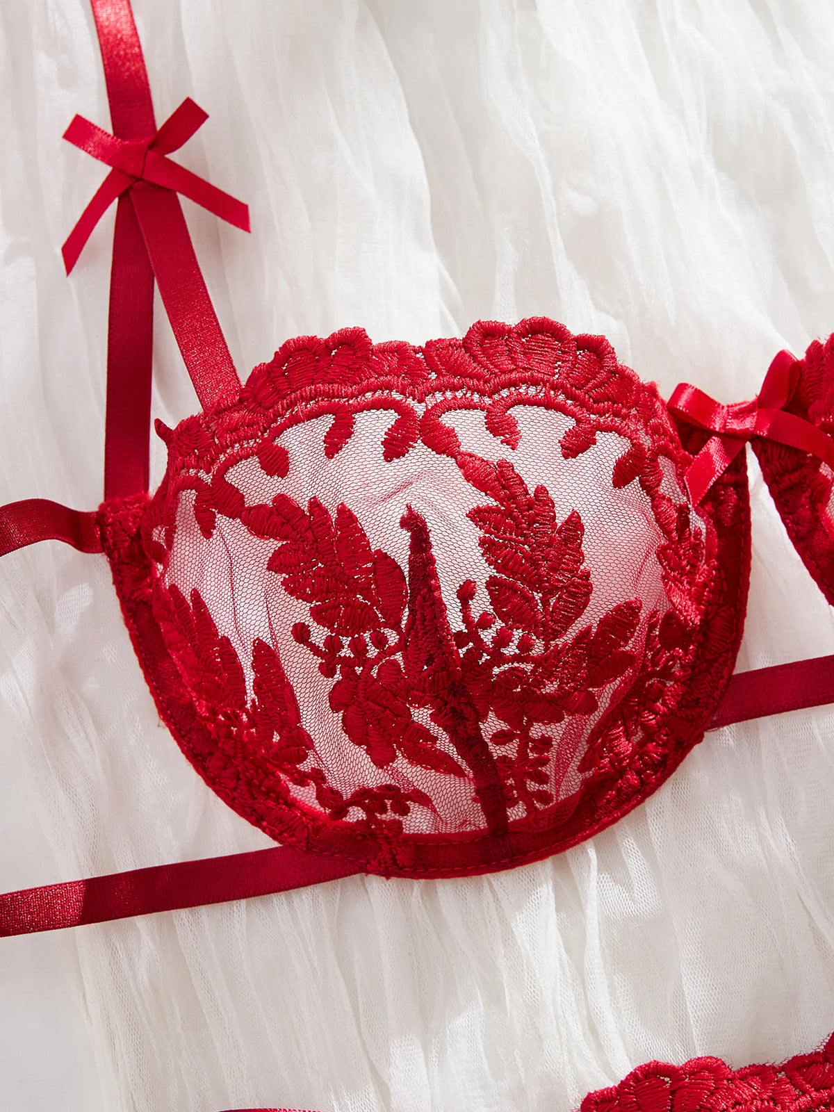 Lady Floral Embroidery Lingerie Set Women Sheer Bra and Brief Underwear Set Satin Sexy Intimates Underwear