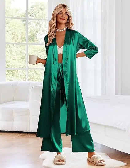 Women's Satin Robe Belted Elegant Solid Color Silky Comfort Bathrobe Loungewear