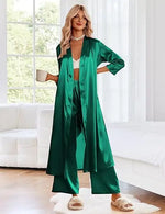 Women's Satin Robe Belted Elegant Solid Color Silky Comfort Bathrobe Loungewear