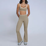 Tight Naked Yoga Shorts Suit Women Double Strap Sports Bra High Waist Flare Leggings Fitness Suit Gym Running Workout Clothes