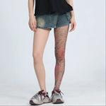 Peony Flower Leg Tattoo Stockings Summer Thin Pantyhose Long Socks With Patterns On One Side And Solid Color On The Other NTNG