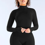 Women Half Zip Long Sleeve Yoga Top Thumb Hole Slim Fit Stretchy Sports Workout Running Fitness Active Shirts