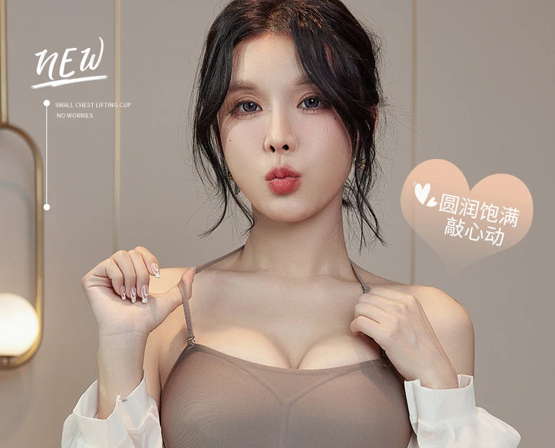 MOYISU Low Back Bra Small Chest -Thickened Pads Convertible Straps Seamless Enhancer for Dresses Elegant Exposed Shoulder Design