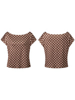 Summer Women's Fashion Tops Off Shoulder Short Sleeve Dots Print Tops Loose Shirts New