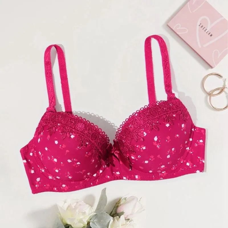 Beauwear Floral Brassiere Push Up Bra With Foam Pad Lace Underwear with wire Embroidered Bras for Women 75B-90B