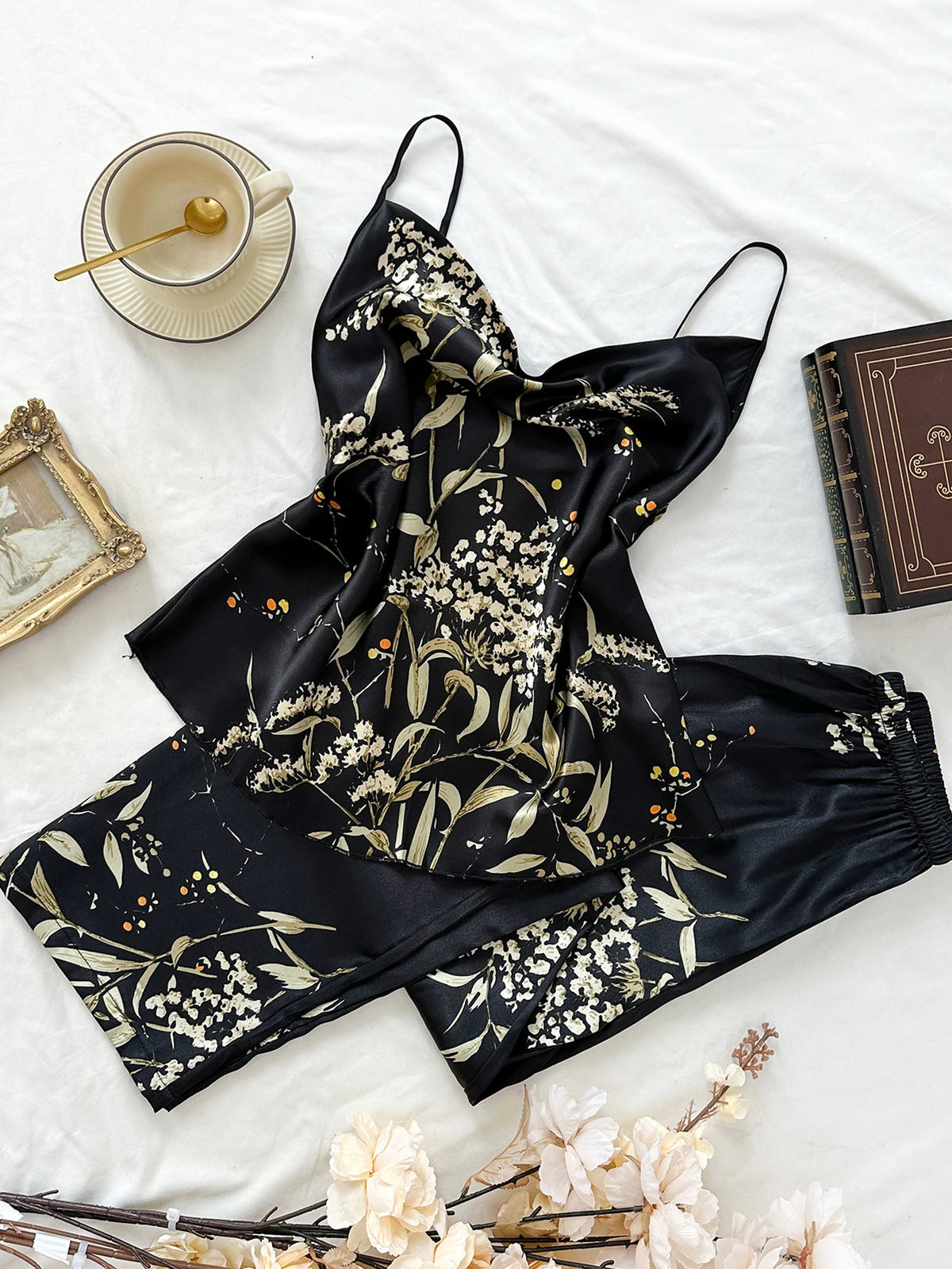 Small Cherry Print Pajamas Set Spring Summer Halter Pants Two Piece Thin Home Wear Women