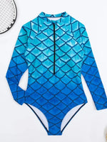 2026 NewFish Scale Printed Surfing Suit for Women,Long Sleeve One-Piece Swimsuit,Zipper Competitive High Elasticity Bikini