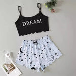 Summer Sexy Lingerie Women Pajama Set Sleepwear Moon Stars Letter Printed Sleeveless Crop Tops with Shorts Pyjamas Sets Suit