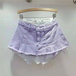 New Fashion Women's Irregular Fake Two-piece A-line Mini Denim Skirts 2026 Autumn Trendy High Waist Skirt Female Fashion XHV4