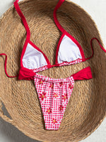 Sexy Red Plaid Floral Print Bikini Set Push Up Bra Pleate Thong Swimsuit Women 2026 Summer Bathing Suit Holiday Swimwear Biquini
