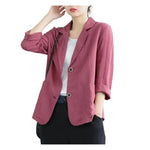 Vintage Long Sleeve Blazer Jacket Cotton Linen Coat for Women Casual Lapel 2 Buttons Thin Coat with Pockets