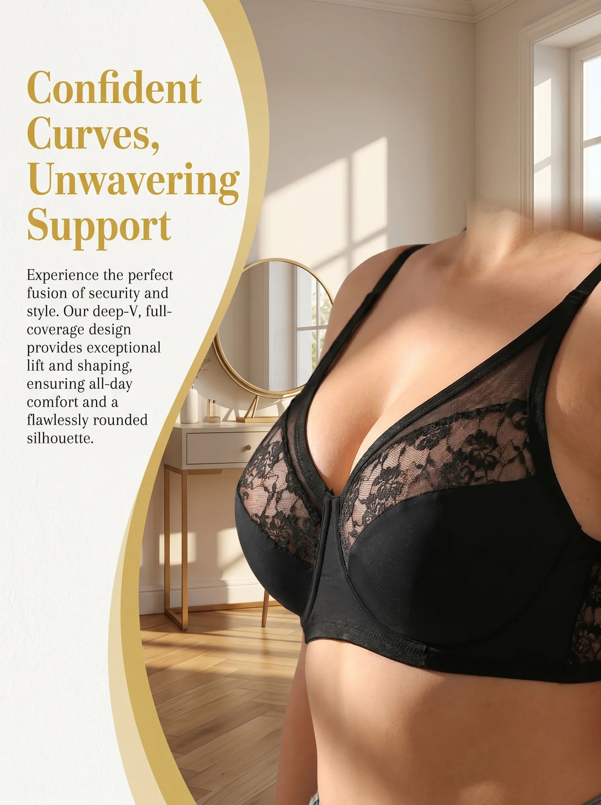 Plus Size Full Coverage Bras for Large Bust Wire-Free Lace Breathable C-E CupFor Curvy Women MR3036
