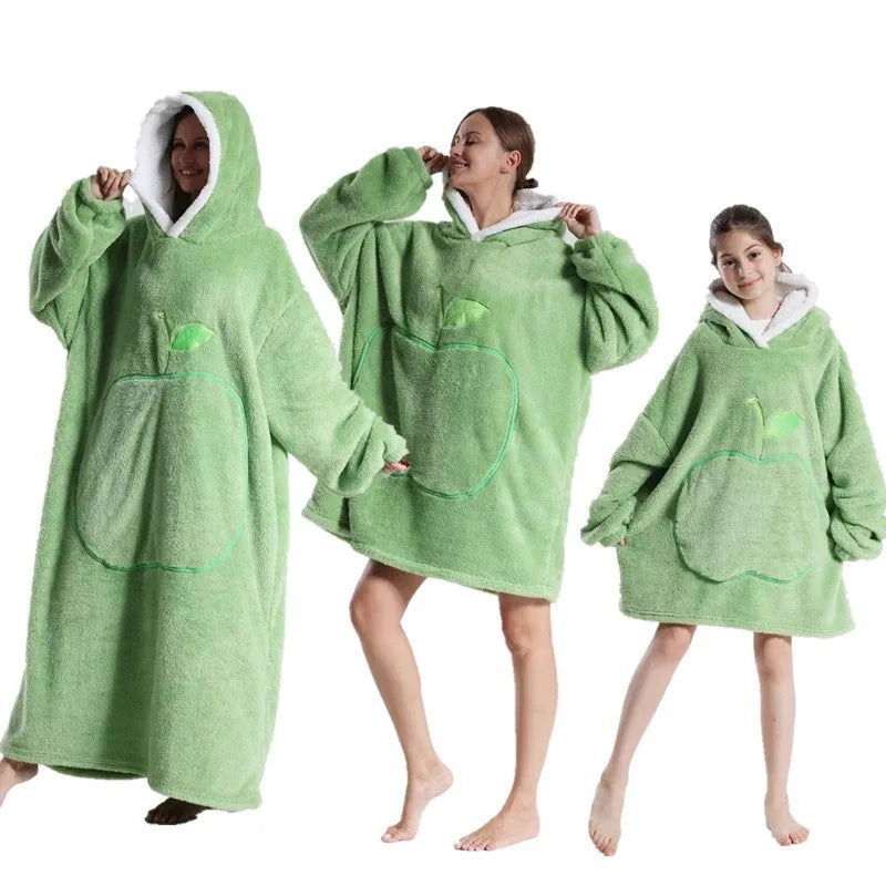 Winter Extra Long Wearable Hoodies Blanket Adult Warm Pullover Sweatshirt Oversized Fleece Hooded Blanket with SleevesRobe