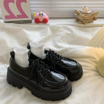 Women's Platform Oxford Shoes, Lace Up Thick Sole Preppy Dress Shoes, Black Round Toe Casual Leather Shoes for School Daily Wear