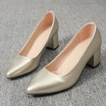 Plus Size 42 Pointed Toe Thick Heels Pumps Women Slip On Pu Leather High Heels Shoes Woman High Heeled Office Party Shoes Ladies