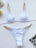 Sexy Cow Print Halter Metal Chains Brazilian Bikini Women Swimsuit Female Swimwear Two Pieces Bikini Set Bathing Suit Swim Lady