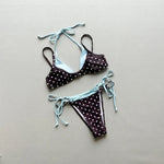 Sexy Polka Dot Plaid Halter Bikini Female Swimsuit Women Swimwear Two-pieces Bikini set Splicing Bather Bathing Suit Swim V8027