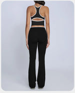 Tight Naked Yoga Shorts Suit Women Double Strap Sports Bra High Waist Flare Leggings Fitness Suit Gym Running Workout Clothes