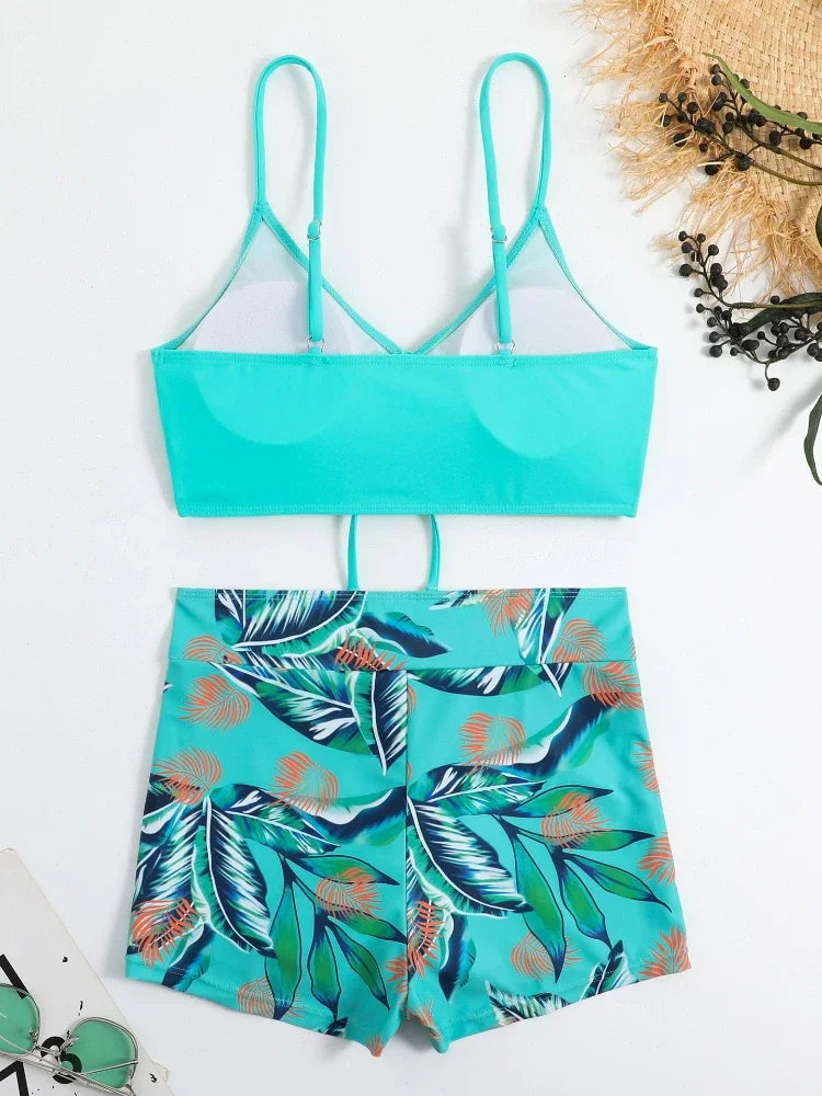 2025 Summer High Waist Swimsuit Bikini Sets with Shorts Female Swimwear Beach Wear Two-piece Bathing Suit Sports Women Clothing
