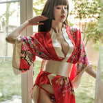 Sexy Lingerie Japanese Kimono Seductive Topless Print Women's Pajama Set Uniform Temptation Sleepwear Traditional Dress Robe