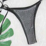 Shiny Rhinestones Wrap Around Halter Bikini Women Swimwear Female Swimsuit Two-Pieces Bikini Set Bather Bathing Suit Swim V4906