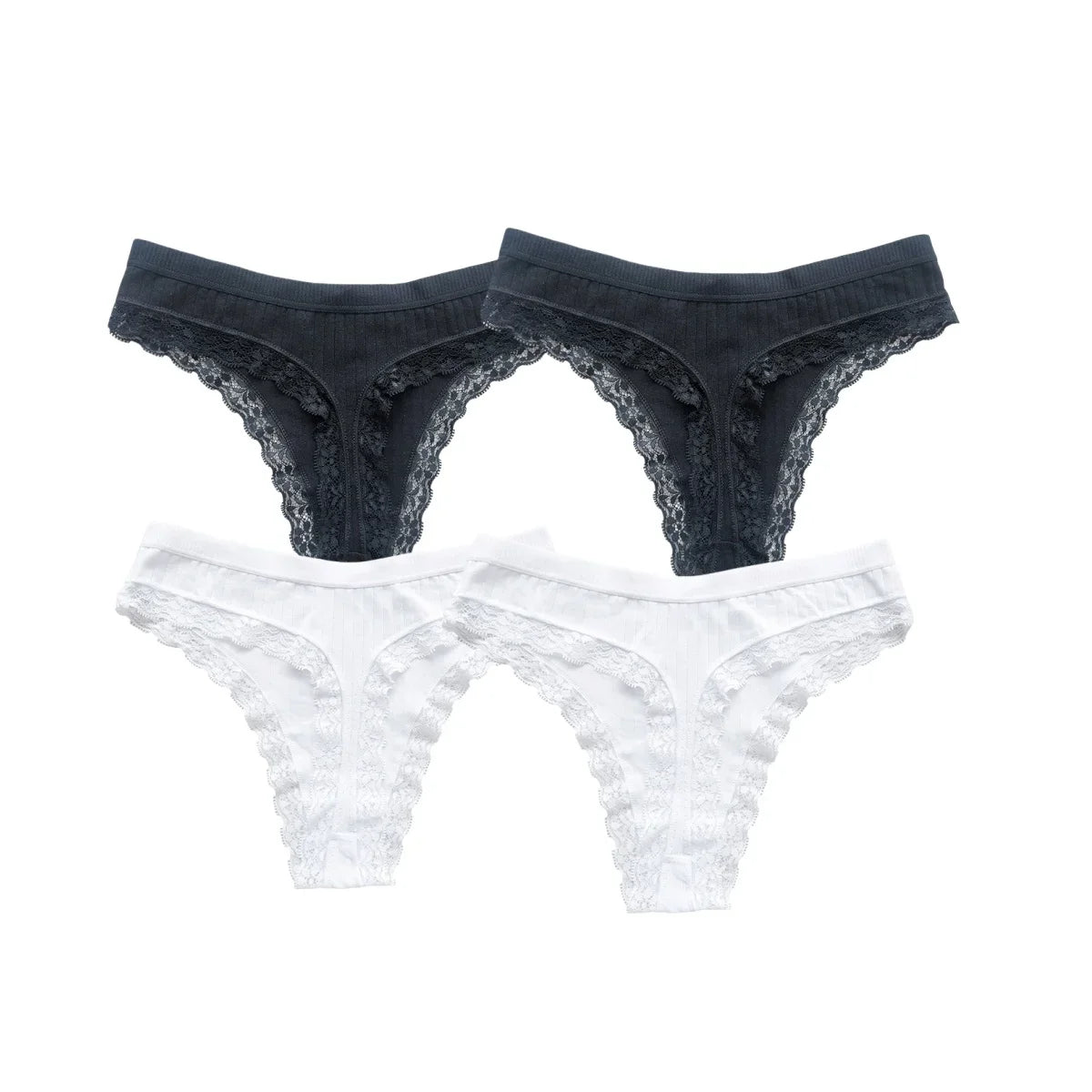 4Pcs/Set Women Cotton Panties Thongs Low Rise G-string Lace Underwear Female Underpants M-XL Sexy Lingerie Panties Intimates