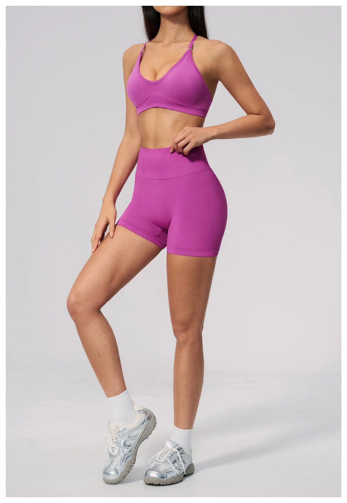 Seamless Yoga Excersize Sets Women Cross Back Sports Bra Tracksuit Workout Clothes High Waist Hip Lifting Shorts Fitness Suits