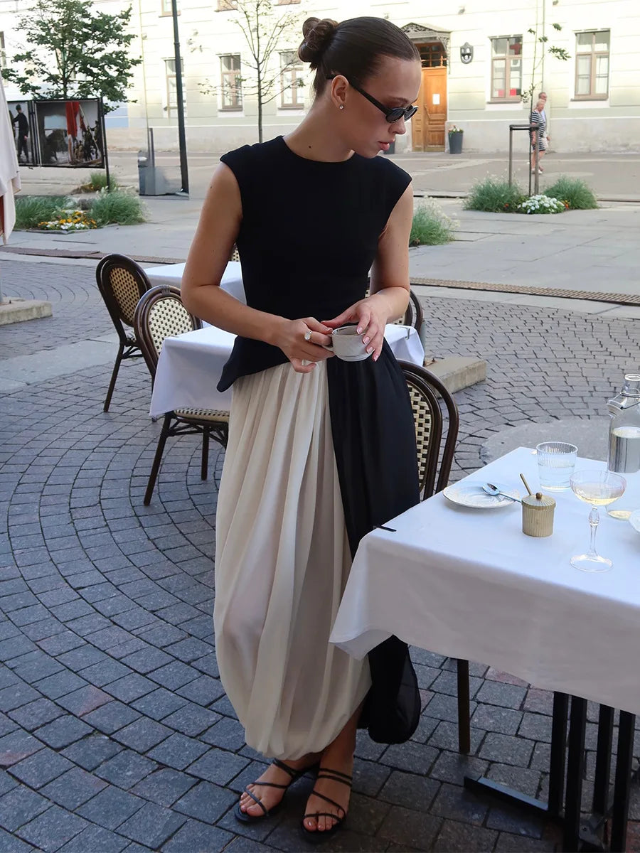 FDYOUI Elegant Solid Color Pleated Skirts for Women 2026 Chic High Slit Long Skirt High Street Office Lady Vacation Party Dress