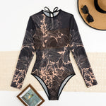 Vintage Black Floral Print One Piece Swimsuit Women Summer Long Sleeve Slim Fit Swimwear Skirt Set 2025 Holiday Bathing Suits
