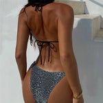 Sparkling Leopard Halter Bikini Female Swimsuit Women Swimwear Two-Pieces Bikini Set High Leg Cut Bather Bathing Suit Swim V7182
