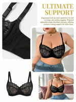 Women Plus Size Lace 3/4 cup Bra Wide Strap Full Cup C D Push Up Bra Comfortable Everyday Lingerie MR3085