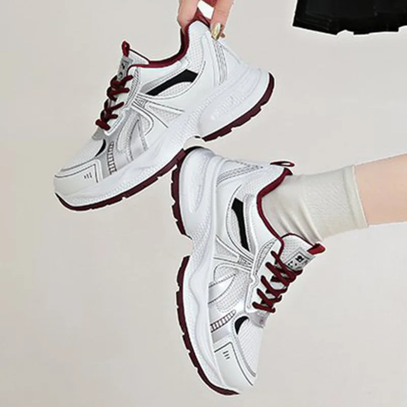 Breathable Mesh Running Sneakers Women Spring Autumn Fashion Mix Color Platform Sports Shoes Woman Lace Up Non Slip Shoes Female