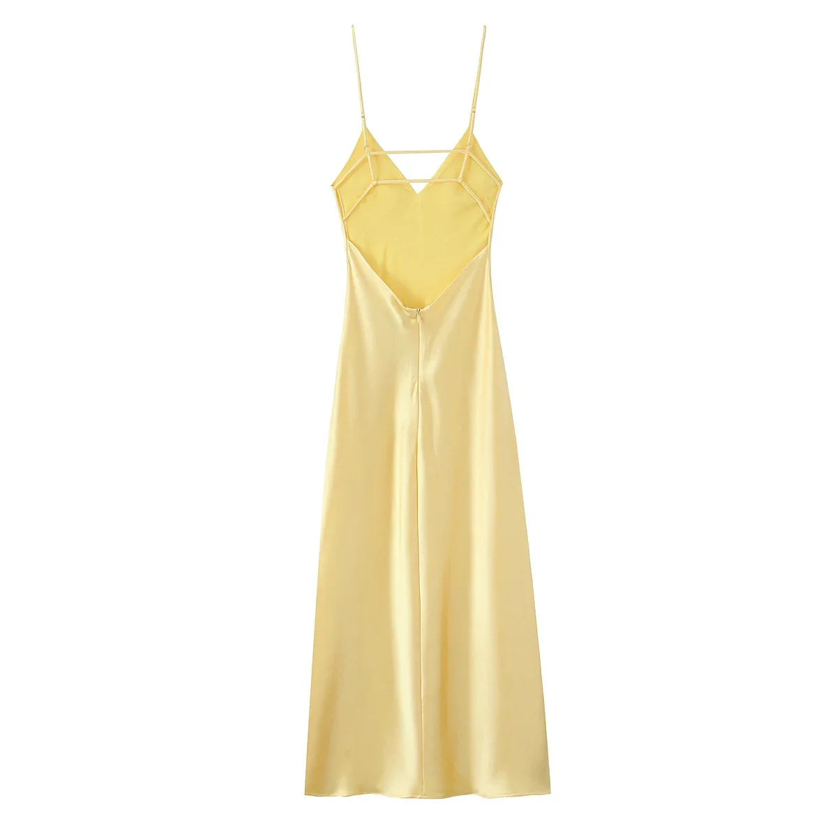 Foridol V Neck Backless Satin Long Dress Women Sexy Beach New in Maxi Summer Dress Spaghetti Strap Yellow Party Vestidos 2025