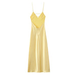 Foridol V Neck Backless Satin Long Dress Women Sexy Beach New in Maxi Summer Dress Spaghetti Strap Yellow Party Vestidos 2025