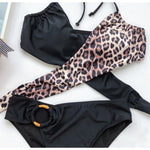 Sexy Mid Waist Splicing Leopard Bikini Female Swimsuit Women Swimwear Two-Pieces Bikini Set Bather Bathing Suit Swim Lady V2148