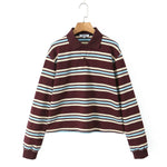 Foridol Burgundy Striped Casual Women T-shirt Summer Loose Polo Shirts Buttons New Female Tops Blouse White Tops Spring Shirt