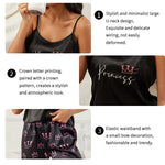 Womens Sexy Crown Print Pajamas Two-piece Set Summer Camisole Top Pants Pajama Set Casual Comfortable Homewear Casual Outfit Set